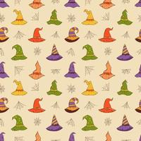 Witch hat seamless pattern. Halloween element. Trick or treat concept. Vector illustration in hand drawn style