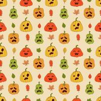 Cute pumpkin seamless pattern. Vector illustration in hand drawn style