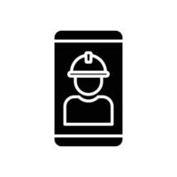 Builder icon illustration with mobile phone. glyph icon style. icon related to construction. Simple vector design editable