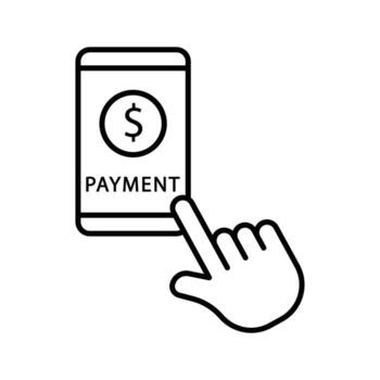 Mobile phone icon illustration with touch and dollar. payment symbol. Line icon style. suitable for apps, websites, mobile apps. icon related to finance. Simple vector design editable