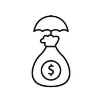 Money bag icon illustration with umbrella. Insurance symbol. Line icon style. suitable for apps, websites, mobile apps. icon related to finance. Simple vector design editable