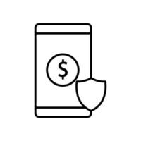 Mobile phone icon illustration with dollar and shield. Insurance symbol. Line icon style. suitable for apps, websites, mobile apps. icon related to finance. Simple vector design editable