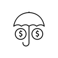 umbrella icon illustration with dollar. Insurance symbol. Line icon style. suitable for apps, websites, mobile apps. icon related to finance. Simple vector design editable