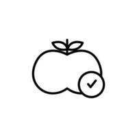 ilustración del icono de manzana con marcas de verificación. adecuado para el icono de la dieta. estilo de icono de línea. icono relacionado con la aptitud. diseño vectorial simple editable vector