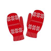 Red mittens on white background. Vector illustration
