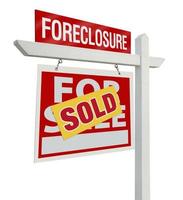 Sold Foreclosure Real Estate Sign Isolated - Left photo
