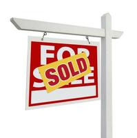 Sold Home For Sale Real Estate Sign on White photo