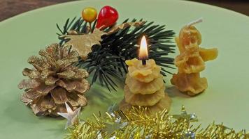 Beeswax candles. Happy Christmas. Congratulatory Christmas background. video
