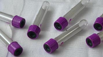 Plastic test tubes with caps for the collection of samples. Medical modern medicine video