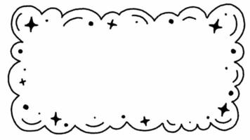 4K HD Doodle Curly Cloud Shining Star Rectangle Frame Border Hand Drawn Drawing Cartoon Dancing Line Stop Motion Minimal Loop Animation Motion Graphic Black White Green Screen Background video