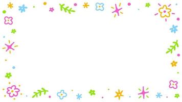 4k hd gekritzel niedlich gänseblümchen blume blüte floral konfetti rechteck rahmen umrandung hand gezeichnet karikatur tanzen linie stopp bewegung minimal schleife animation bewegung farbe grafik schwarz grüner bildschirm hintergrund