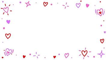 4K HD Doodle Cute Love Heart Valentines Confetti Rectangle Frame Border Hand Drawn Drawing Cartoon Dancing Line Stop Motion Minimal Loop Animation Motion Graphic Pink Red Black Green Screen Background video