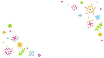 4k hd doodle bonito margarida flor flor confete floral borda do quadro retângulo mão desenhada desenho animado linha de dança stop motion mínimo animação de loop movimento cor gráfico preto fundo de tela verde video