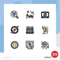 Group of 9 Filledline Flat Colors Signs and Symbols for card economy data laptop new Editable Vector Design Elements