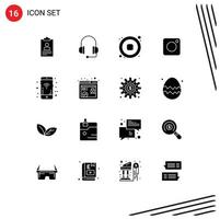 Modern Set of 16 Solid Glyphs and symbols such as mobile signals social audio photo camera Editable Vector Design Elements