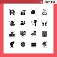 Set of 16 Vector Solid Glyphs on Grid for student bag computer optical eye test Editable Vector Design Elements