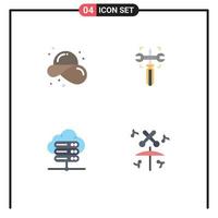 Editable Vector Line Pack of 4 Simple Flat Icons of beach database straw hat gear server connection Editable Vector Design Elements