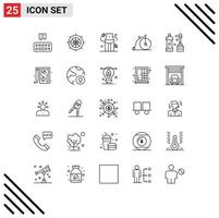 paquete de iconos vectoriales de 25 líneas y símbolos para vehículos más limpios, dieta, transporte, bicicleta, elementos de diseño vectorial editables vector