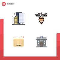 Group of 4 Flat Icons Signs and Symbols for buildings sale district bob bar code Editable Vector Design Elements