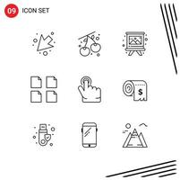 Set of 9 Commercial Outlines pack for consumption hand brush finger multiple Editable Vector Design Elements