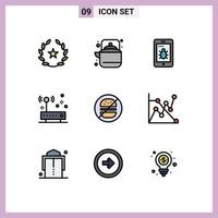 9 User Interface Filledline Flat Color Pack of modern Signs and Symbols of eat network teapot internet connection Editable Vector Design Elements