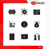 Pack of 9 Modern Solid Glyphs Signs and Symbols for Web Print Media such as computing coins payments cash sketch Editable Vector Design Elements