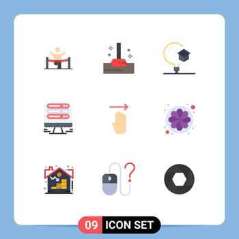 Set of 9 Commercial Flat Colors pack for hosting monitor bath university learning Editable Vector Design Elements