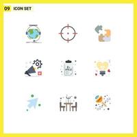 Mobile Interface Flat Color Set of 9 Pictograms of chemistry video jigsaw announcement campaign Editable Vector Design Elements