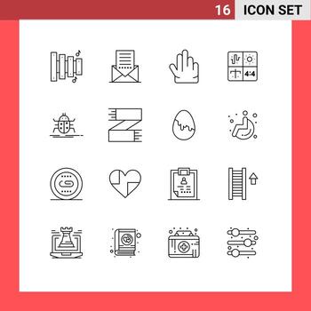 16 paquete de contorno de interfaz de usuario de signos y símbolos modernos de errores proceso dedos diseño de ingeniería elementos de diseño vectorial editables vector