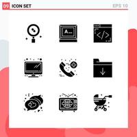 Universal Icon Symbols Group of 9 Modern Solid Glyphs of healthcare call monitor tv hardware Editable Vector Design Elements