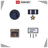 Set of 4 Modern UI Icons Symbols Signs for sound player army medal video player Editable Vector Design Elements