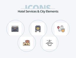 servicios de hotel y elementos de la ciudad línea llena de iconos paquete 5 diseño de iconos. diamante. localización. No Fumar. tablero. hotel vector