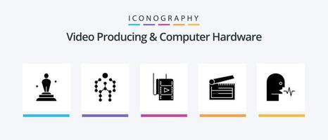 paquete de iconos de glifo 5 de hardware de computadora y producción de video que incluye badajo. tablero. humano. acción. estudio. diseño de iconos creativos vector