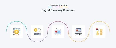 Digital Economy Business Flat 5 Icon Pack Including saving. dollar. digital. currency. graph vector