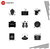 9 Universal Solid Glyphs Set for Web and Mobile Applications explore bag head payment digital Editable Vector Design Elements