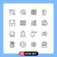 Group of 16 Outlines Signs and Symbols for human catch globe addiction world Editable Vector Design Elements