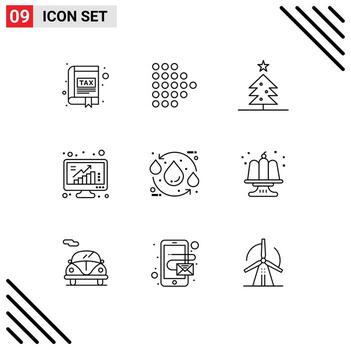 9 Universal Outlines Set for Web and Mobile Applications eco data tree poll bars Editable Vector Design Elements