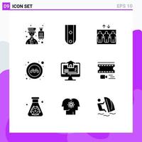 Modern Set of 9 Solid Glyphs and symbols such as computer signs one service lift Editable Vector Design Elements