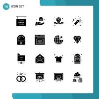 16 User Interface Solid Glyph Pack of modern Signs and Symbols of education suit plus helmet right Editable Vector Design Elements
