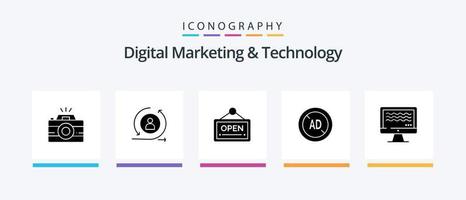 Digital Marketing And Technology Glyph 5 Icon Pack Including streaming. digital. open. ad blocker. ad. Creative Icons Design vector