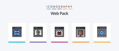 la línea del paquete web llenó el paquete de 5 íconos que incluye el mejor sitio web. bloqueo web. tablero. navegador protegido. seguridad de información. diseño de iconos creativos vector