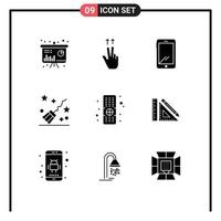 User Interface Pack of 9 Basic Solid Glyphs of remote witchcraft smart phone magic broom Editable Vector Design Elements