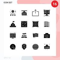 paquete de 16 signos y símbolos de glifos sólidos modernos para medios de impresión web, como elementos de diseño de vectores editables de medios de educación de salida de educación escolar