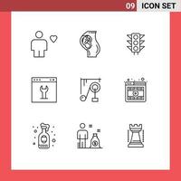 Universal Icon Symbols Group of 9 Modern Outlines of page gear obstetrics browser light Editable Vector Design Elements