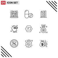 Editable Vector Line Pack of 9 Simple Outlines of emercoin mental pen low battery Editable Vector Design Elements