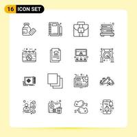 Group of 16 Outlines Signs and Symbols for match basketball briefcase calendar books Editable Vector Design Elements