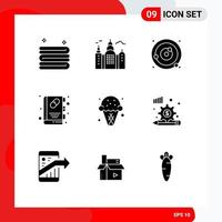 9 Universal Solid Glyph Signs Symbols of ice dessert planets orbiting medical book booklet Editable Vector Design Elements