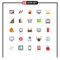 25 Universal Flat Color Signs Symbols of screen marked sweet correct day Editable Vector Design Elements