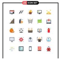 25 Universal Flat Color Signs Symbols of screen marked sweet correct day Editable Vector Design Elements