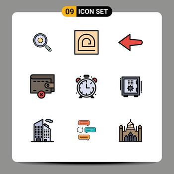 Universal Icon Symbols Group of 9 Modern Filledline Flat Colors of timer clock reader alarm money Editable Vector Design Elements